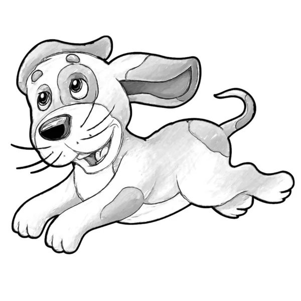 Schets Cartoon Scene Met Gelukkig Boerderij Hond Met Plezier Illustratie — Stockfoto