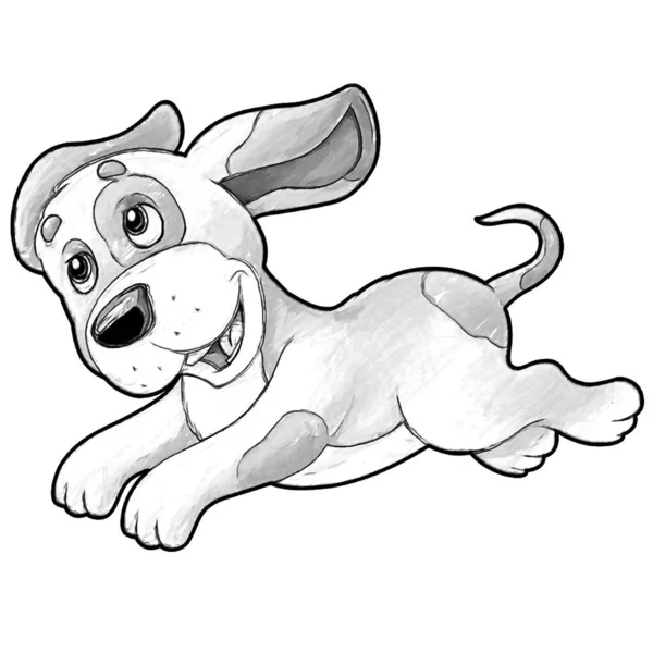 子供のための楽しいイラストを持つ幸せな農場犬と漫画シーンをスケッチ — ストック写真