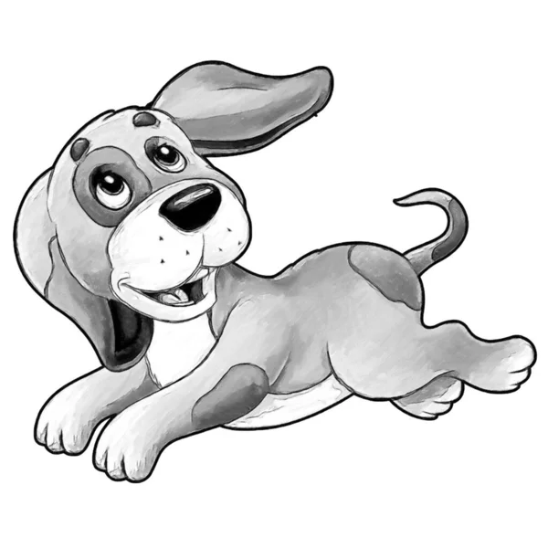 Bosquejo Escena Dibujos Animados Con Perro Granja Feliz Divertirse Ilustración — Foto de Stock