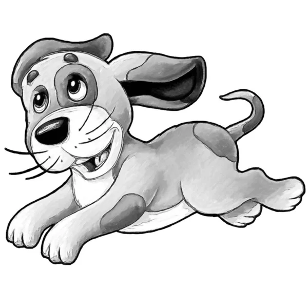 Sketch Cartoon Szene Mit Glücklichem Bauernhund Der Spaß Der Illustration — Stockfoto