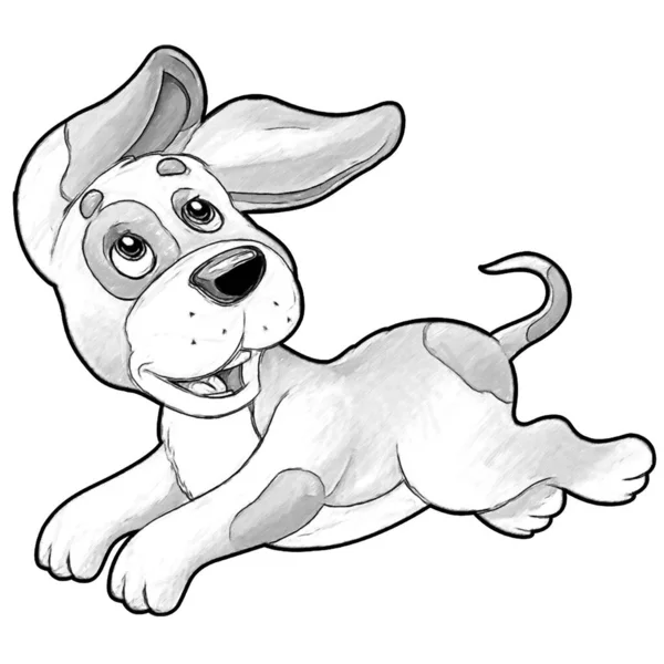 Schets Cartoon Scene Met Gelukkig Boerderij Hond Met Plezier Illustratie — Stockfoto