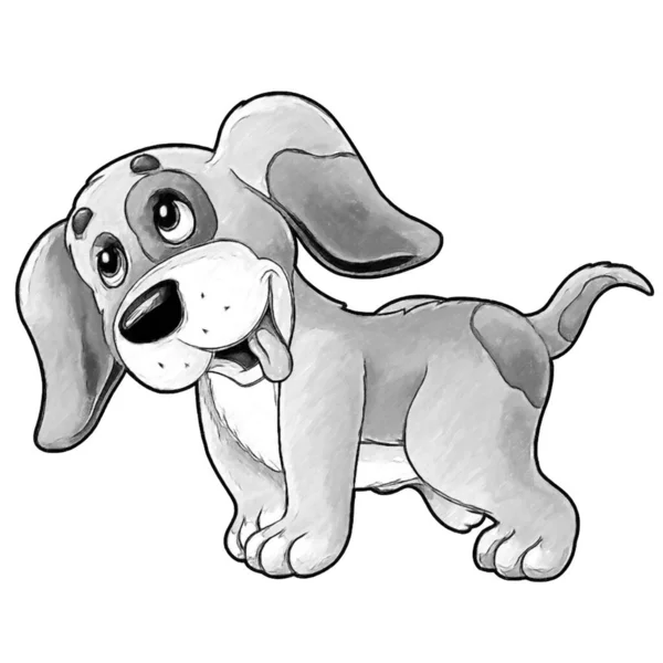 Szkic Kreskówka Scena Szczęśliwy Pies Gospodarstwa Zabawy Ilustracja Dla Dzieci — Zdjęcie stockowe