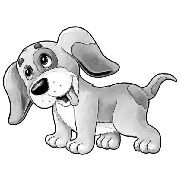 Szkic Kreskówka Scena Szczęśliwy Pies Gospodarstwa Zabawy Ilustracja Dla Dzieci — Zdjęcie stockowe