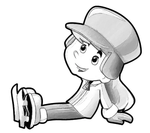 Bosquejo Escena Dibujos Animados Con Niño Sentado Tener Accidente Patinaje — Foto de Stock