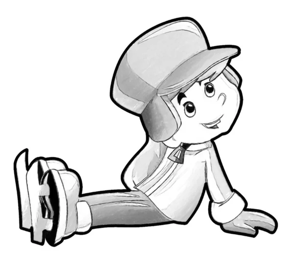 Sketch Cartoon Scene Young Boy Sitting Having Accident Ice Skating — Stock Photo, Image