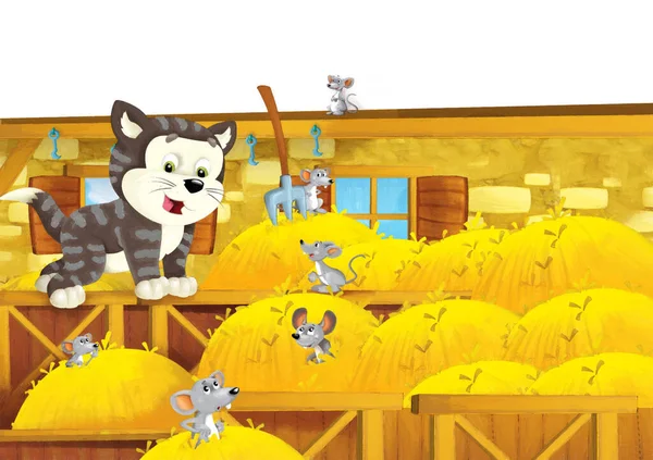 Zeichentrickszene Mit Leben Auf Der Ranch Mit Verschiedenen Nutztieren — Stockfoto