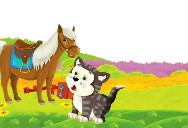 Cartoon Scene Met Leven Ranch Met Verschillende Boerderij Dieren Illustratie — Stockfoto