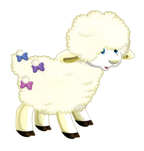 Kreslený Šťastný Rohatý Ovce Dívá Usmívá Ilustrace — Stock fotografie