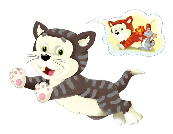 Cartoon Happy Cat Jumping Looking Artistic Style Illustration — Stock Photo, Image