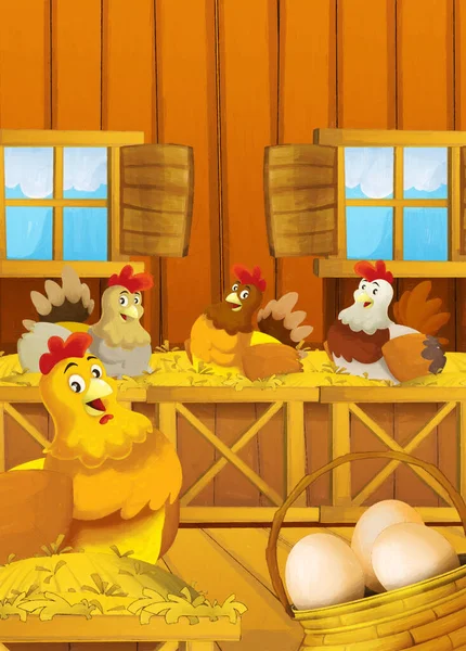 Cartoon Scene Met Leven Ranch Met Verschillende Boerderij Dieren Illustratie — Stockfoto