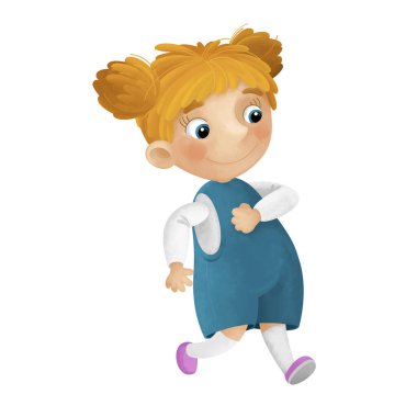 Genç bir kızın boş zamanlarında eğlendiği karikatür sahnesi çocuklar için izole edilmiş illüstrasyonlar yapıyor.
