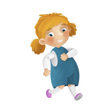 Genç bir kızın boş zamanlarında eğlendiği karikatür sahnesi çocuklar için izole edilmiş illüstrasyonlar yapıyor.