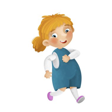 Genç bir kızın boş zamanlarında eğlendiği karikatür sahnesi çocuklar için izole edilmiş illüstrasyonlar yapıyor.