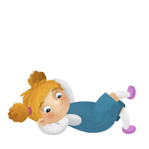 Cartoon Scene Young Girl Having Fun Playing Leisure Free Time — Stock Photo, Image