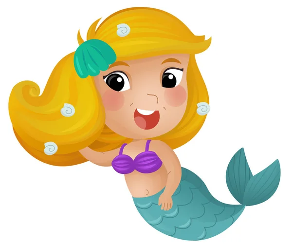 Escena Dibujos Animados Con Feliz Joven Sirena Nadando Sobre Fondo — Foto de Stock