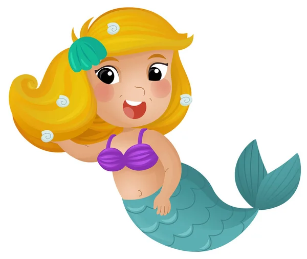 Cartoon Scene Happy Young Mermaid Swimming White Background Illustration Kids — Stock Photo, Image