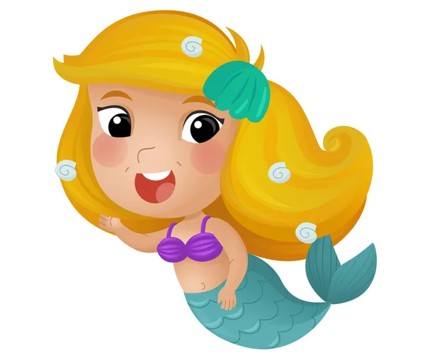 Escena Dibujos Animados Con Feliz Joven Sirena Nadando Sobre Fondo — Foto de Stock