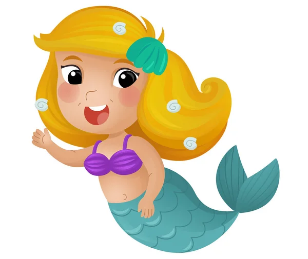 Cartoon Szene Mit Glücklichen Jungen Meerjungfrau Schwimmen Auf Weißem Hintergrund — Stockfoto