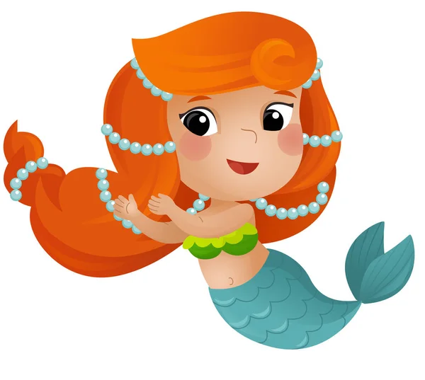 Cartoon Scene Happy Young Mermaid Swimming White Background Illustration Kids — Stock Photo, Image