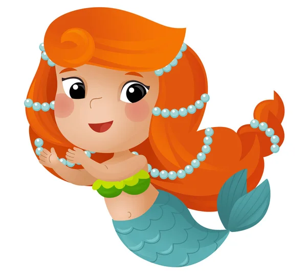 Cartoon Scene Happy Young Mermaid Swimming White Background Illustration Kids — Stock Photo, Image