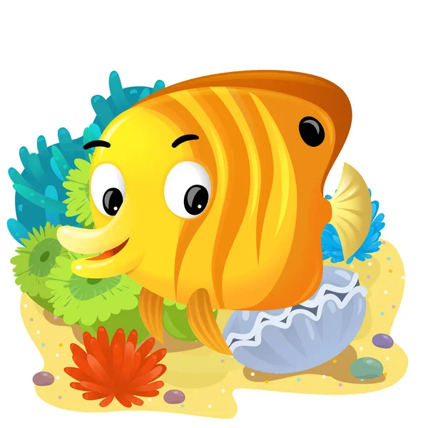 Мультфильм Сцена Коралловым Рифом Плавающей Рыбы Изолированный Элемент Иллюстрации Детей — стоковое фото