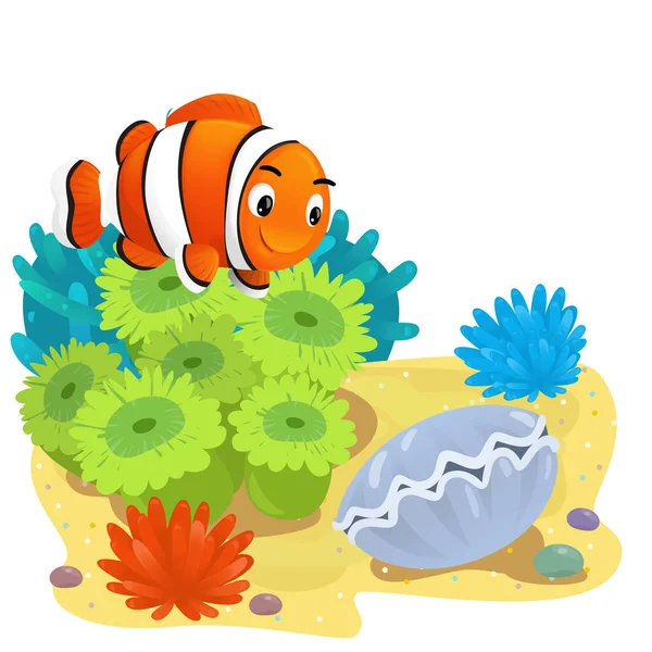 Kreslená Scéna Korálovým Útesem Plaveckými Rybami Izolovaný Prvek Ilustrace Pro — Stock fotografie