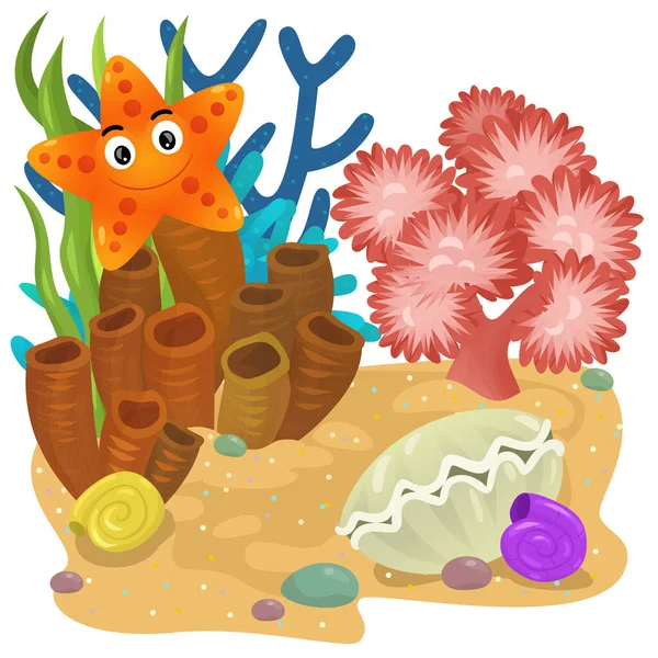 Мультяшна Сцена Кораловим Рифом Ізольованою Елементною Ілюстрацією Дітей — стокове фото