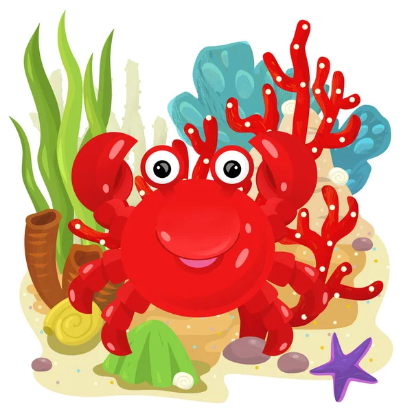 Cartoon Scene Coral Reef Swimming Crab Fish Isolated Element Illustration — Stock Photo, Image