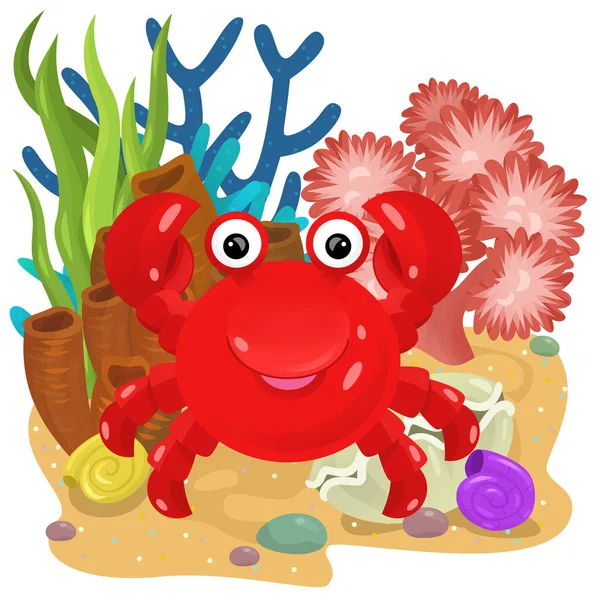 Scena Kreskówki Rafą Koralową Pływającymi Krabami Ryba Pojedynczy Element Ilustracja — Zdjęcie stockowe
