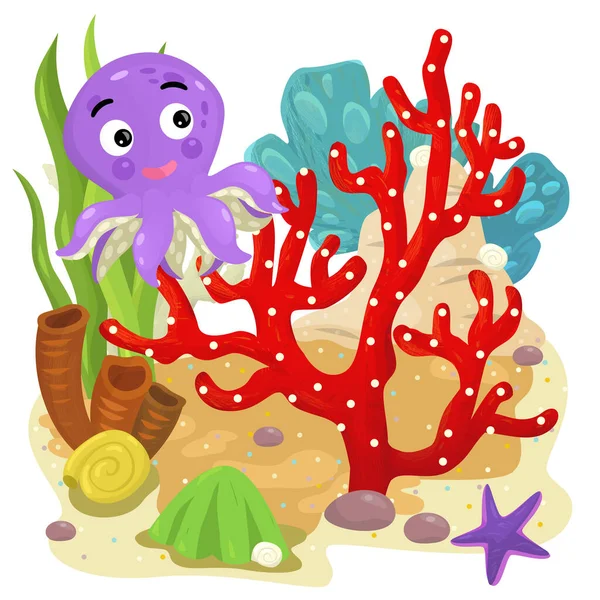 cartoon scene with coral reef with swimming fish isolated element illustration for kids