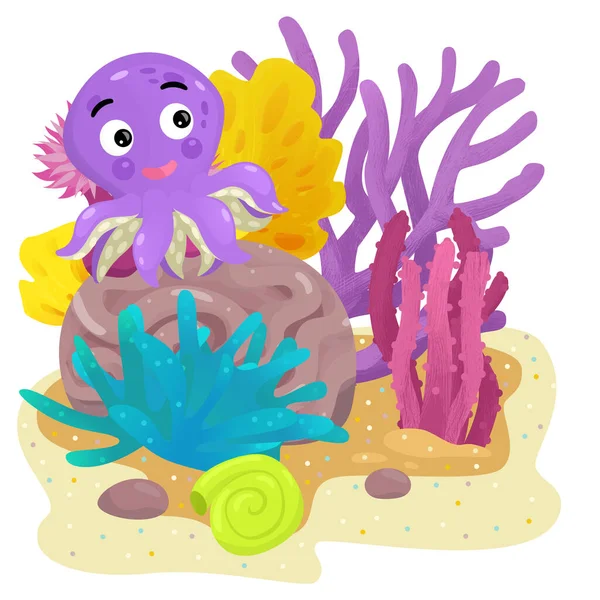 Cartoon Scene Coral Reef Swimming Fish Isolated Element Illustration Kids — Stock Photo, Image