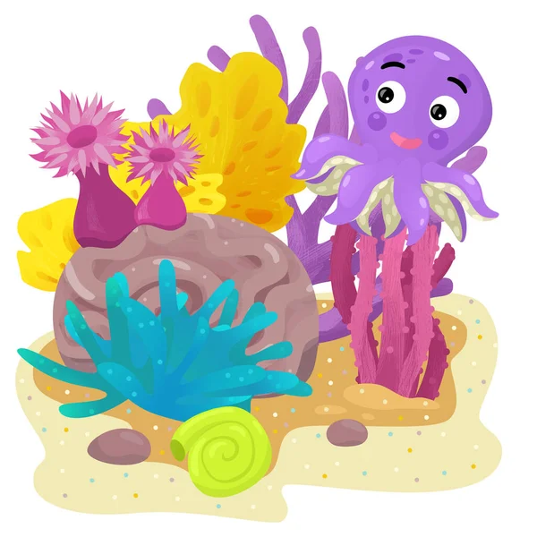 Cartoon Scene Coral Reef Swimming Fish Isolated Element Illustration Kids — Stock Photo, Image