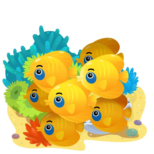 stock image cartoon scene with coral reef with swimming cheerful fish isolated element illustration for kids