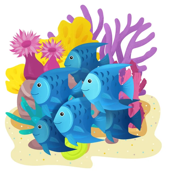 Kreskówka Scena Rafy Koralowej Pływanie Wesoły Ryby Pojedynczy Element Ilustracja — Zdjęcie stockowe