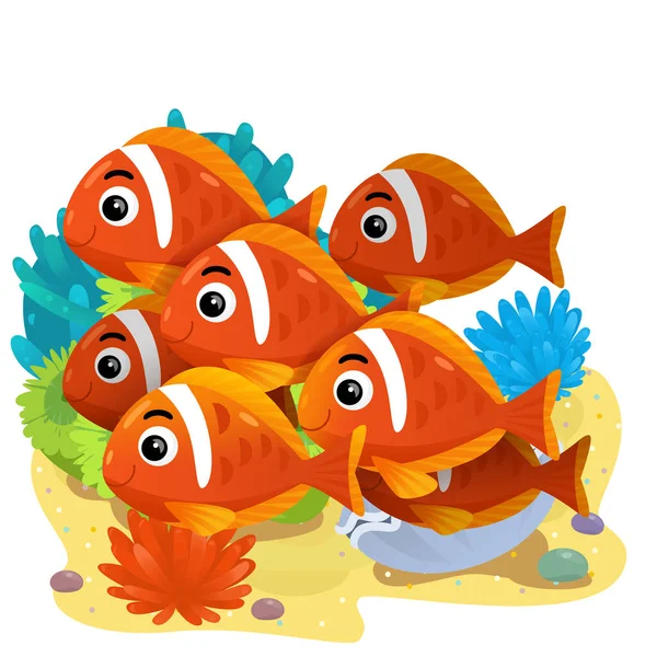 Мультфильм Сцена Коралловым Рифом Плаванием Веселых Рыб Изолированный Элемент Иллюстрации — стоковое фото