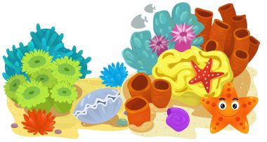 çocuklar için izole edilmiş mercan resif bahçesi olan karikatür sahnesi