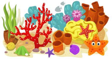 çocuklar için izole edilmiş mercan resif bahçesi olan karikatür sahnesi
