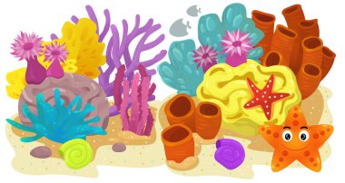 çocuklar için izole edilmiş mercan resif bahçesi olan karikatür sahnesi