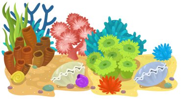 çocuklar için izole edilmiş mercan resif bahçesi olan karikatür sahnesi