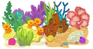 cartoon scene with coral reef garden isolated element illustration for children clipart