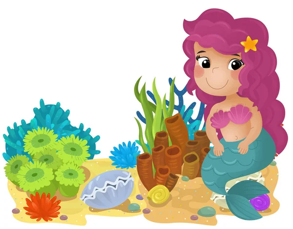 cartoon scene with coral reef with swimming happy mermaid girl isolated element illustration for children