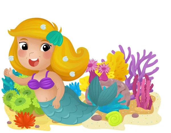 Cena Dos Desenhos Animados Com Recife Coral Com Natação Feliz — Fotografia de Stock