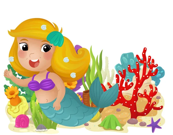 Cena Dos Desenhos Animados Com Recife Coral Com Natação Feliz — Fotografia de Stock