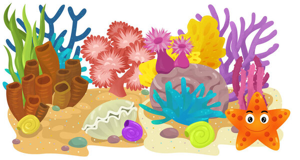 cartoon scene with coral reef garden isolated element illustration for children