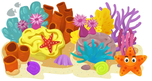 Escena Dibujos Animados Con Jardín Arrecife Coral Elemento Aislado Ilustración —  Fotos de Stock