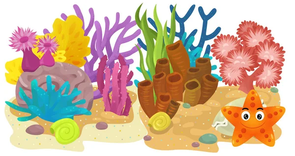 サンゴ礁の庭のある漫画シーン子供のための要素のイラスト — ストック写真