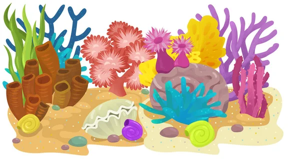 带有珊瑚礁花园的卡通片场景 为儿童提供独立的元素说明 — 图库照片