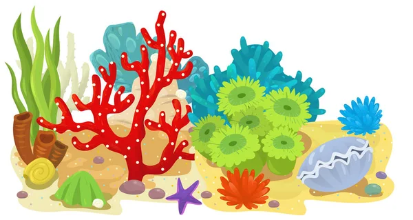 サンゴ礁の庭のある漫画シーン子供のための要素のイラスト — ストック写真
