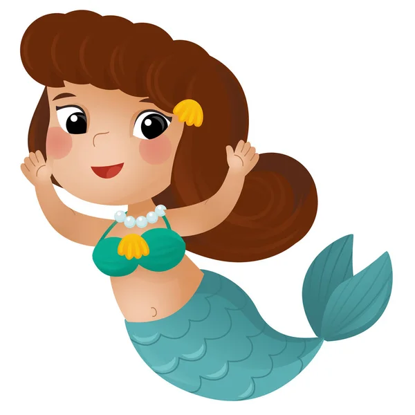 Cena Dos Desenhos Animados Com Feliz Jovem Sereia Nadando Fundo — Fotografia de Stock