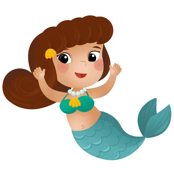 Cartoon Scene Happy Young Mermaid Swimming White Background Illustration Children — Stock Photo, Image